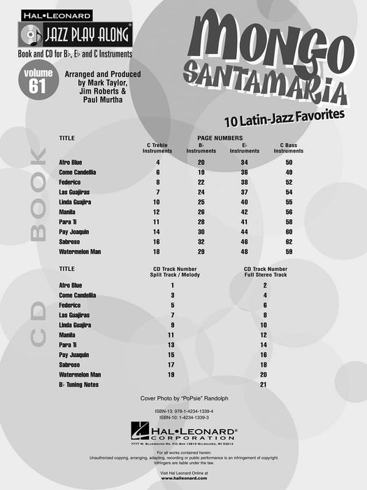 Mongo Santamaria Jazz Play-Along Volume 61 詠唱調爵士音樂 | 小雅音樂 Hsiaoya Music