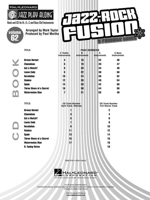 Jazz-Rock Fusion Jazz Play-Along Volume 62 爵士音樂 融合爵士 | 小雅音樂 Hsiaoya Music
