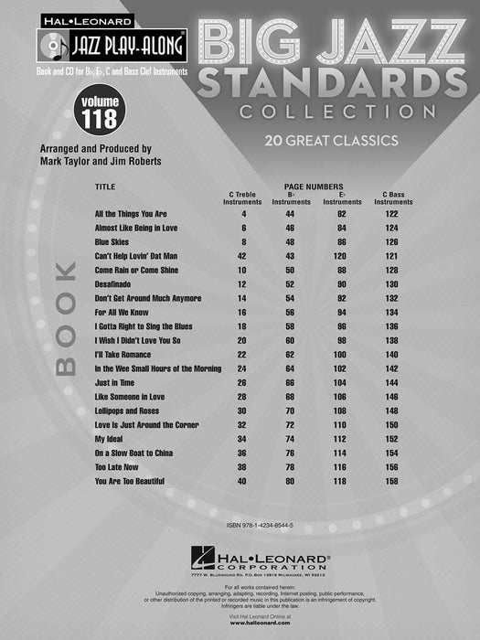 Big Jazz Standards Collection Jazz Play-Along Volume 118 爵士音樂 爵士音樂 | 小雅音樂 Hsiaoya Music