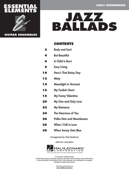 Jazz Ballads - 15 Classic Songs Arranged for Three or More Guitarists Essential Elements Guitar Ensembles Early Intermediate Level 爵士音樂敘事曲 吉他 | 小雅音樂 Hsiaoya Music