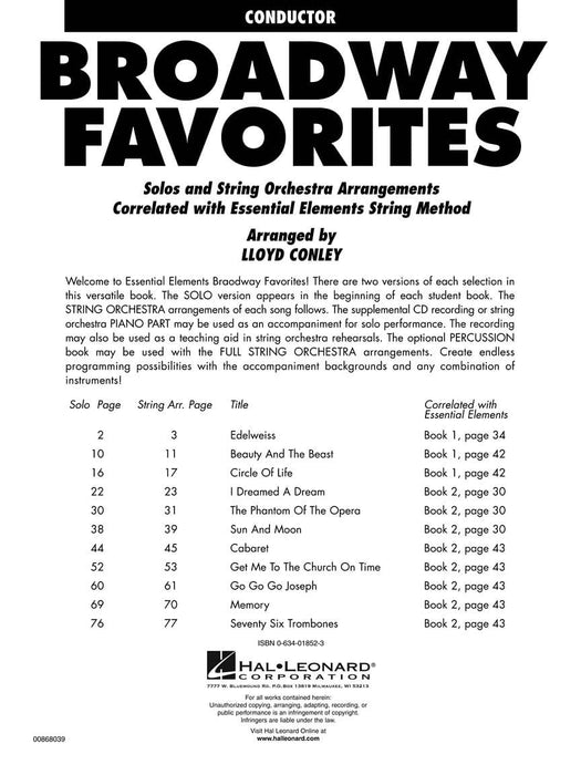 Essential Elements Broadway Favorites for Strings - Conductor | 小雅音樂 Hsiaoya Music