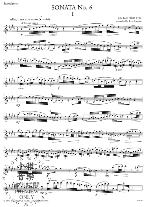 Sonata No. 6 A Major BWV 1035 For Soprano or Tenor Saxophone and Piano 巴赫約翰‧瑟巴斯提安 奏鳴曲 薩氏管 鋼琴 | 小雅音樂 Hsiaoya Music