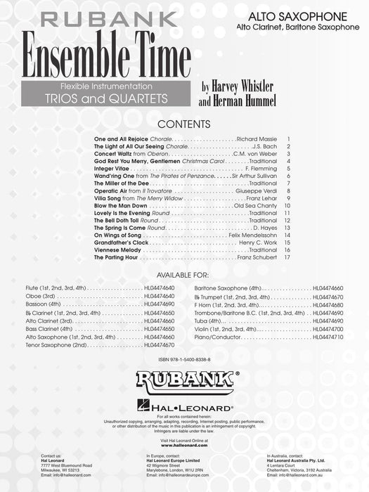 Ensemble Time - Alto Saxophone (Baritone Saxophone) for Instrumental Trio or Quartet Playing 中音薩氏管薩氏管 三重奏四重奏 | 小雅音樂 Hsiaoya Music