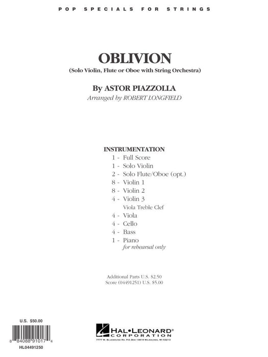 Oblivion Solo Violin, Flute or Oboe with String Orchestra 皮亞佐拉 獨奏 小提琴 長笛 雙簧管 弦樂團 | 小雅音樂 Hsiaoya Music