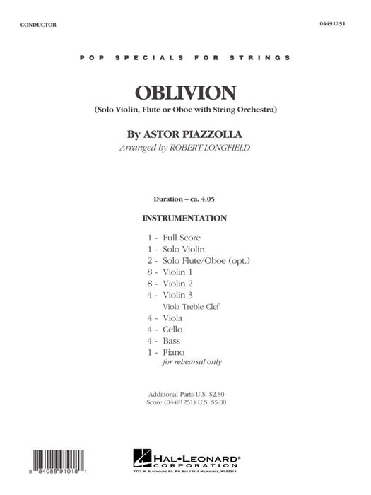 Oblivion Solo Violin, Flute or Oboe with String Orchestra 皮亞佐拉 獨奏 小提琴 長笛 雙簧管 弦樂團 | 小雅音樂 Hsiaoya Music