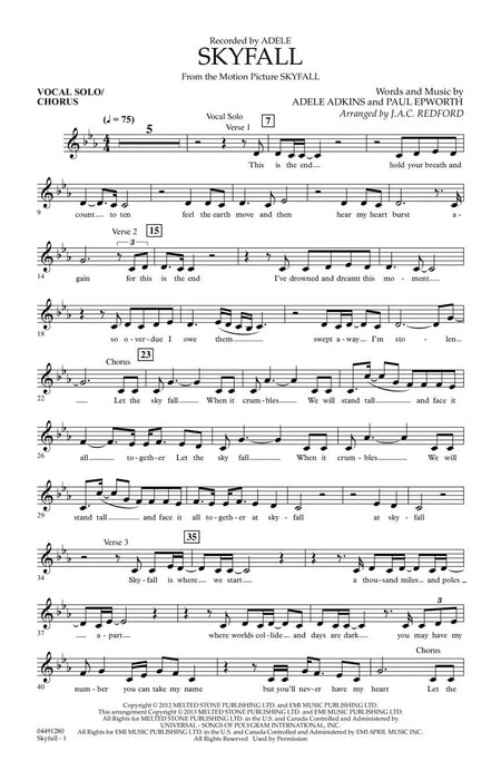 Skyfall with Vocal Solo and opt. SATB Chorus Score and Parts 獨奏 合唱 | 小雅音樂 Hsiaoya Music