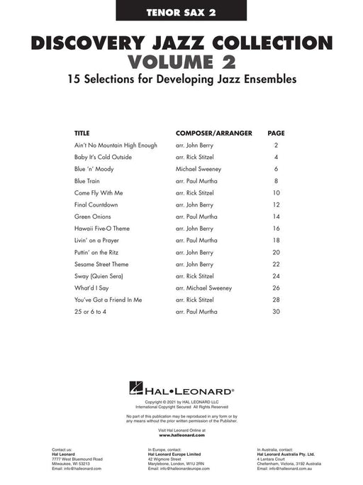 Discovery Jazz Collection - Tenor Sax 2 Volume 2 爵士音樂 | 小雅音樂 Hsiaoya Music