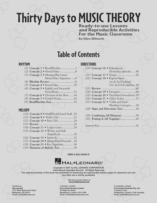 Thirty Days to Music Theory (Classroom Resource) Ready-To-Use Lessons and Reproducible Activities 音樂理論 | 小雅音樂 Hsiaoya Music