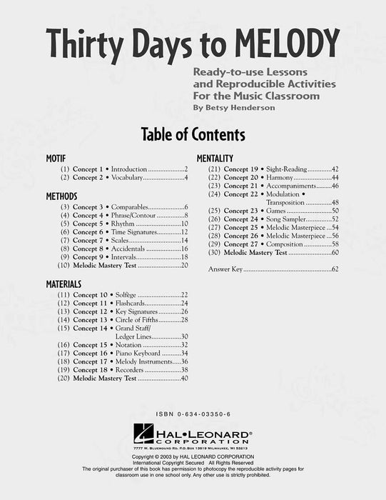 Thirty Days to Melody Ready-to-Use Lessons and Reproducible Activities 旋律 | 小雅音樂 Hsiaoya Music