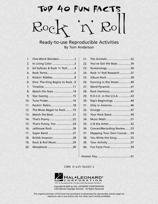 Top 40 Fun Facts: Rock and Roll (Classroom Resource) Ready-to-use Reproducible Activities | 小雅音樂 Hsiaoya Music