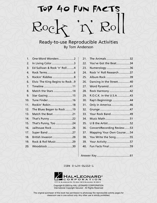 Top 40 Fun Facts: Rock and Roll (Classroom Resource) Ready-to-use Reproducible Activities | 小雅音樂 Hsiaoya Music