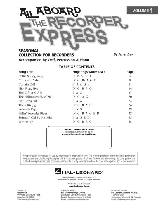 All Aboard The Recorder Express - With Reproducible Pages Seasonal Collection for Recorders | 小雅音樂 Hsiaoya Music