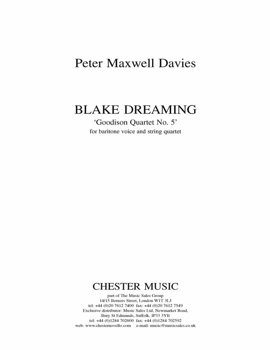 Blake Dreaming 'Goodison Quartet No. 5' Baritone Voice and String Quartet 四重奏 弦樂四重奏 | 小雅音樂 Hsiaoya Music