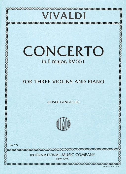 Concerto in F Major, RV 551 韋瓦第 協奏曲 大調 小提琴 (2把以上含鋼琴伴奏) 國際版 | 小雅音樂 Hsiaoya Music