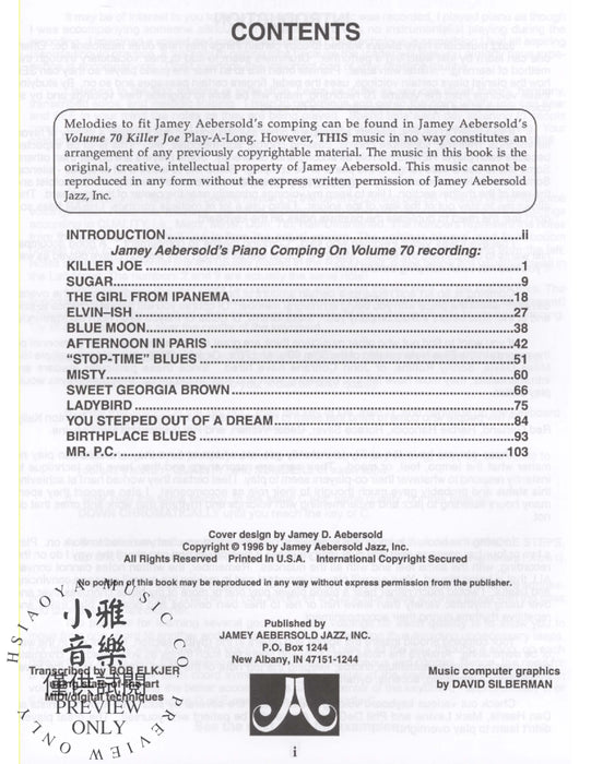 Jazz Piano Voicings Transcribed Comping from Volume 70 Killer Joe Play-A-Long Recording 爵士音樂鋼琴 | 小雅音樂 Hsiaoya Music