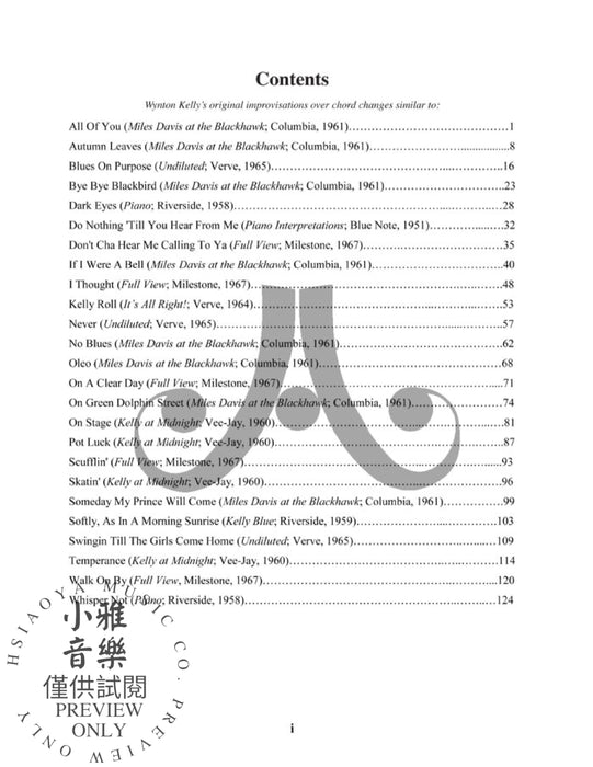 The Wynton Kelly Collection 25 Solo Transcriptions 獨奏 | 小雅音樂 Hsiaoya Music