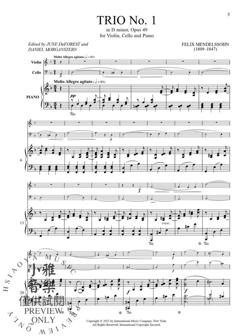 Trio No. 1 in D minor, Opus 49 孟德爾頌．菲利克斯 鋼琴三重奏 國際版 | 小雅音樂 Hsiaoya Music