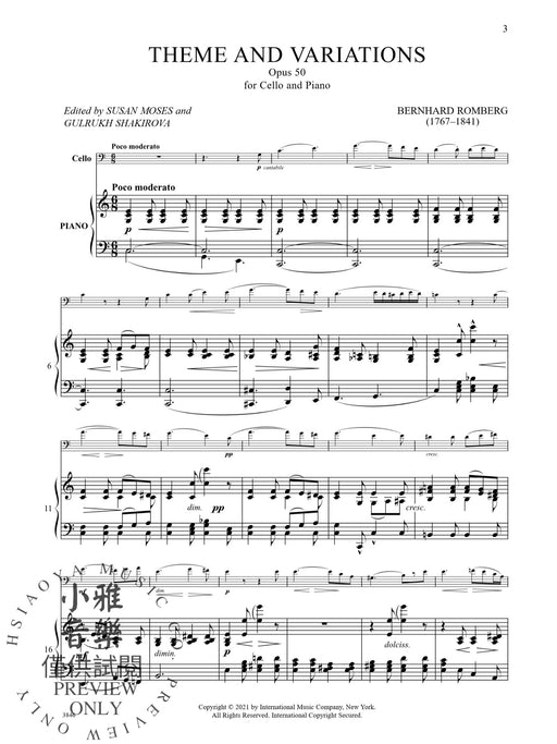 Theme and Variations, Opus 50 隆貝爾格．伯恩哈德 大提琴 (含鋼琴伴奏) 國際版 | 小雅音樂 Hsiaoya Music
