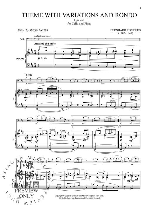 Theme with Variations and Rondo, Opus 61 隆貝爾格‧伯恩哈德 | 小雅音樂 Hsiaoya Music