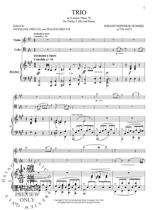Trio in A major, Op. 78 胡麥爾．約翰 鋼琴三重奏 國際版 | 小雅音樂 Hsiaoya Music