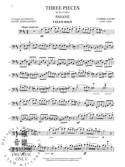 Three Pieces: Pavane, Op. 50; Berceuse, Op. 16; Elègie, Op. 24 佛瑞 雙大提琴 國際版 | 小雅音樂 Hsiaoya Music