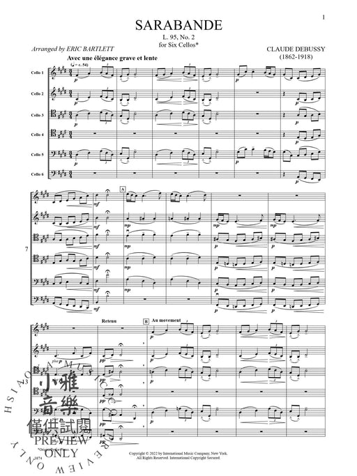 Sarabande, L. 95, No. 2 for Six Cellos 德布西 6把大提琴 國際版 | 小雅音樂 Hsiaoya Music