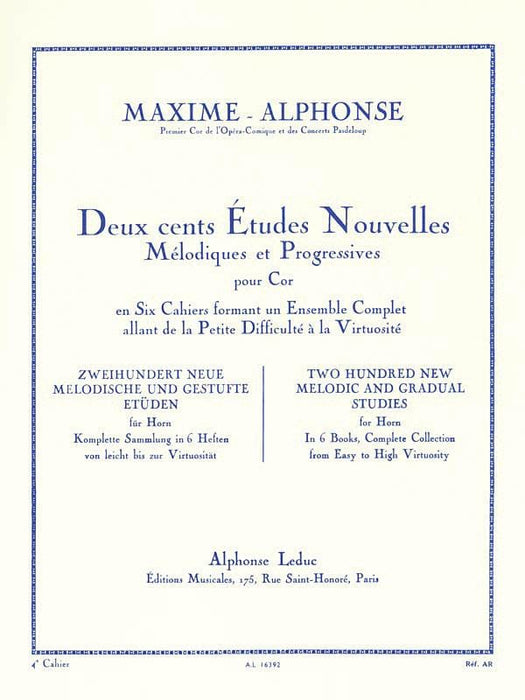 Deux cents Études Nouvelles Mélodiques et Progressives Pour Cor - Cahier 4: Vingt Etudes Difficiles [200 New Melodic and Gradual Studies for Horn - Book 4: 20 Advanc 法國號 練習曲 | 小雅音樂 Hsiaoya Music