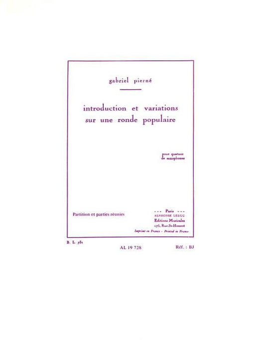 Introduction et Variations sur une Ronde Populaire for Saxophone Quartet 導奏變奏曲 薩氏管重奏 | 小雅音樂 Hsiaoya Music