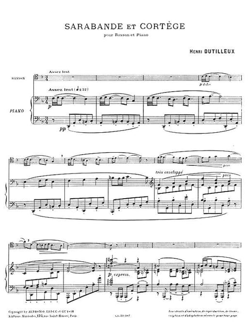 Sarabande et Cortege pour Basson et Piano for Bassoon and Piano 迪悌耶 薩拉班德 鋼琴 低音管 | 小雅音樂 Hsiaoya Music