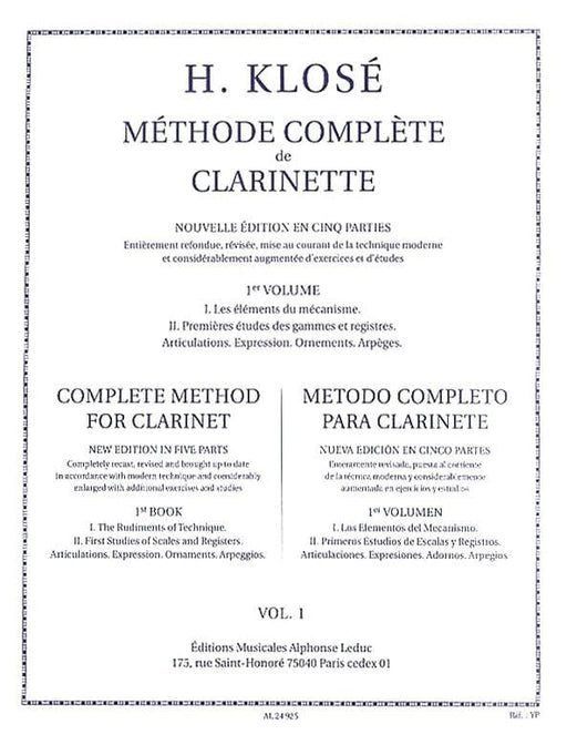 Hyacinthe Klose - Methode Complete De Clarinette, Vol. 1 豎笛 | 小雅音樂 Hsiaoya Music