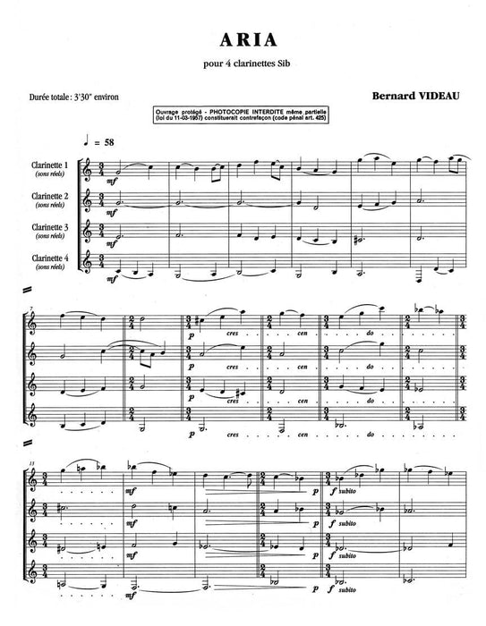 Videau Carboulet Aria Arabesque 4 Clarinets Score/parts 詠唱調 詠嘆調 豎笛 | 小雅音樂 Hsiaoya Music
