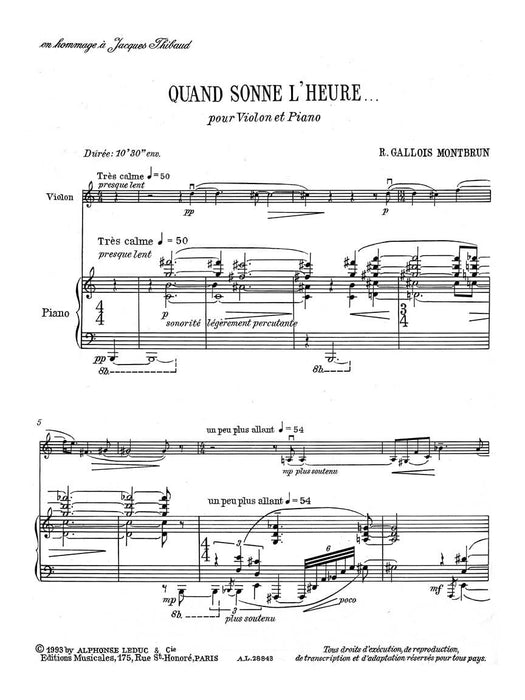 Gallois Montbrun Quand Sonne L'heure Violin & Piano Book 小提琴 鋼琴 | 小雅音樂 Hsiaoya Music