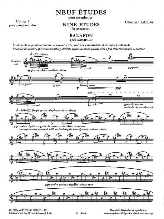Christian Lauba - Neuf Etudes Pour Saxophone Alto, Cahier 1 薩氏管 練習曲 | 小雅音樂 Hsiaoya Music