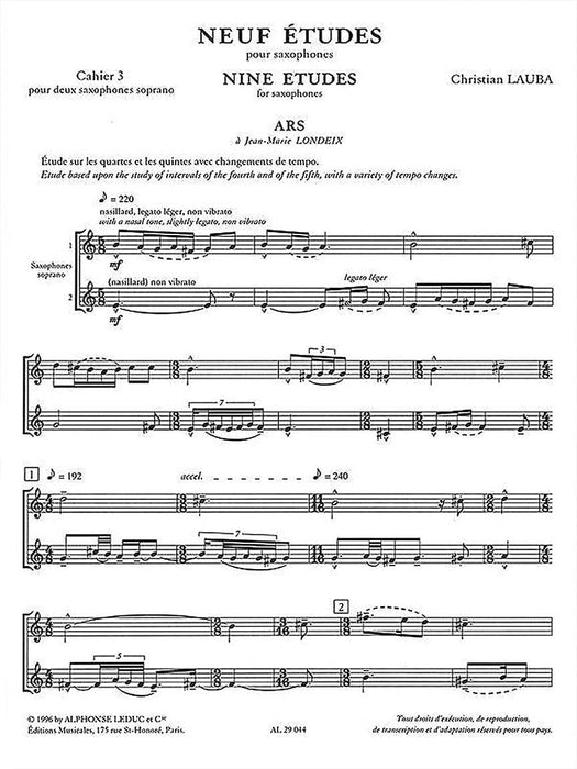 Etudes 9 Bk 3 For 2 Sop Saxes 練習曲 薩氏管 | 小雅音樂 Hsiaoya Music