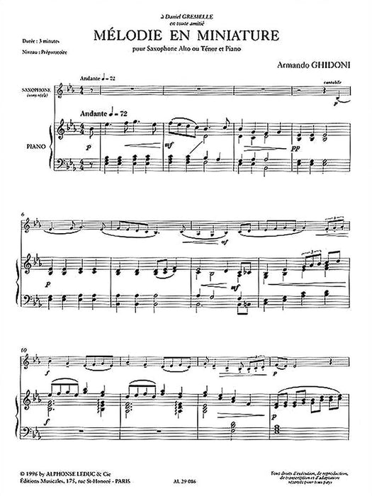 Melodie En Miniature Alto Or Tenor Sax And Piano 中音 鋼琴 薩氏管 | 小雅音樂 Hsiaoya Music
