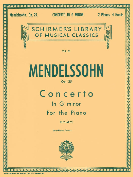 Concerto No. 1 in G Minor, Op. 25 Schirmer Library of Classics Volume 61 Piano Duet 協奏曲 四手聯彈 | 小雅音樂 Hsiaoya Music