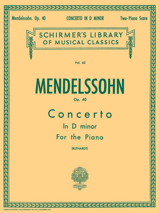 Concerto No. 2 in D Minor, Op. 40 Schirmer Library of Classics Volume 62 Piano Duet 協奏曲 四手聯彈 | 小雅音樂 Hsiaoya Music