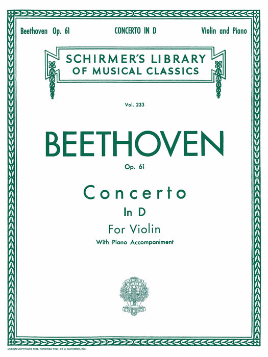 Concerto in D Major, Op. 61 Schirmer Library of Classics Volume 233 貝多芬 協奏曲 | 小雅音樂 Hsiaoya Music