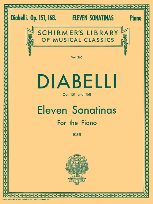 11 Sonatinas, Op. 151 and 168 Schirmer Library of Classics Volume 266 Piano Solo 迪亞貝里 小奏鳴曲 鋼琴 獨奏 | 小雅音樂 Hsiaoya Music