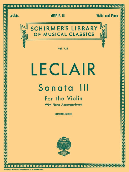 Sonata No. 3 in D Schirmer Library of Classics Volume 722 Violin and Piano 奏鳴曲 小提琴 鋼琴 | 小雅音樂 Hsiaoya Music
