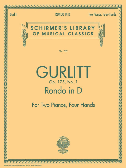 Rondo in D, Op. 175, No. 1 (set) Schirmer Library of Classics Volume 739 Piano Duet 顧利特柯內流斯 迴旋曲 四手聯彈 | 小雅音樂 Hsiaoya Music