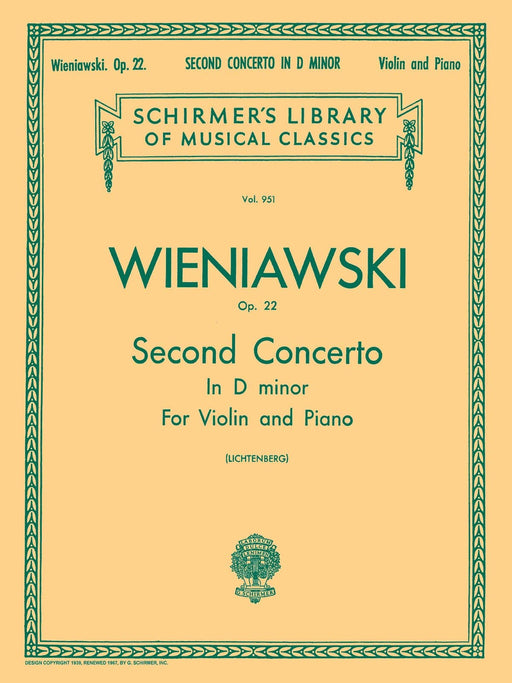 Second Concerto in D Minor, Op. 22 Schirmer Library of Classics Volume 951 Score and Parts 維尼奧夫斯基亨利克 協奏曲 | 小雅音樂 Hsiaoya Music