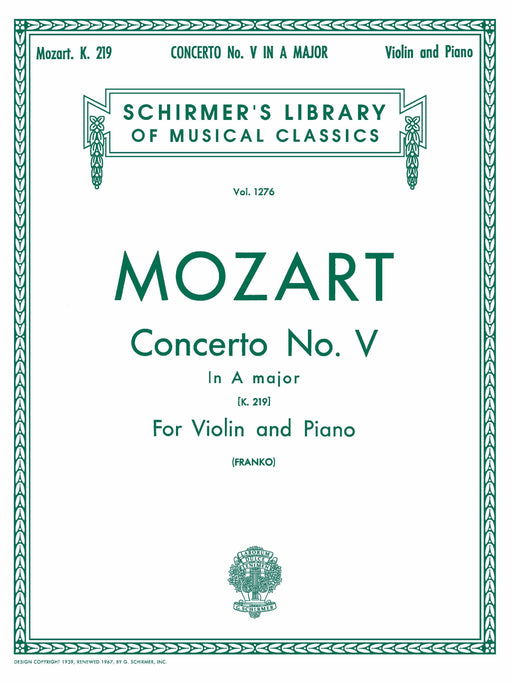 Concerto No. 5 in A, K.219 Schirmer Library of Classics Volume 1276 Score and Parts 莫札特 協奏曲 | 小雅音樂 Hsiaoya Music