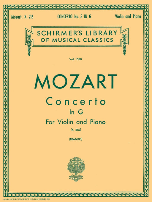Concerto No. 3 in G, K.216 Schirmer Library of Classics Volume 158 Score and Parts 莫札特 協奏曲 | 小雅音樂 Hsiaoya Music