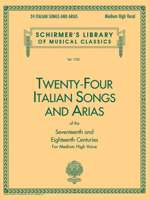 24 Italian Songs & Arias of the 17th & 18th Centuries Schirmer Library of Classics Volume 1722 Medium High Voice Book Only 詠唱調 高音 | 小雅音樂 Hsiaoya Music