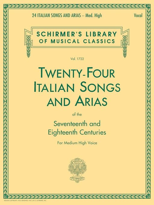 24 Italian Songs & Arias of the 17th & 18th Centuries Schirmer Library of Classics Volume 1722 Medium High Voice Book Only 詠唱調 高音 | 小雅音樂 Hsiaoya Music