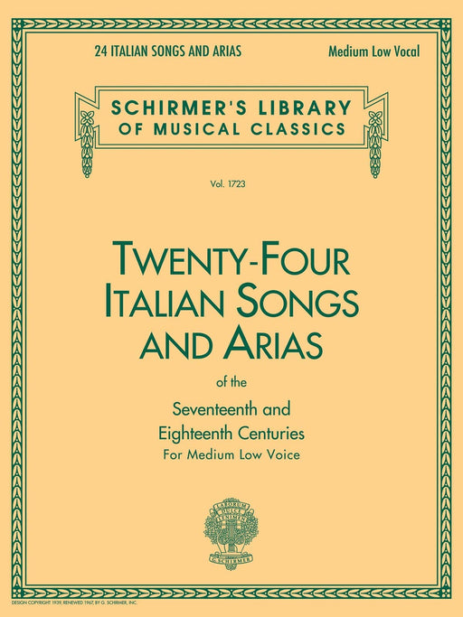 24 Italian Songs & Arias of the 17th & 18th Centuries Schirmer Library of Classics Volume 1723 Medium Low Voice Book Only 詠唱調 低音 | 小雅音樂 Hsiaoya Music