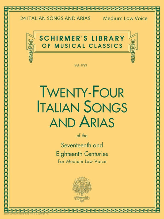 24 Italian Songs & Arias of the 17th & 18th Centuries Schirmer Library of Classics Volume 1723 Medium Low Voice Book Only 詠唱調 低音 | 小雅音樂 Hsiaoya Music