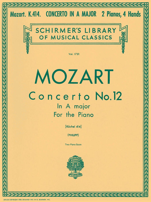 Concerto No. 12 in A, K.414 Schirmer Library of Classics Volume 1731 Piano Duet 莫札特 協奏曲 四手聯彈 | 小雅音樂 Hsiaoya Music