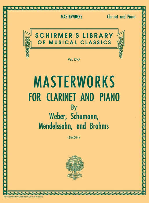 Masterworks for Clarinet and Piano Schirmer Library of Classics Volume 1747 Clarinet and Piano 豎笛 鋼琴 豎笛 鋼琴 | 小雅音樂 Hsiaoya Music